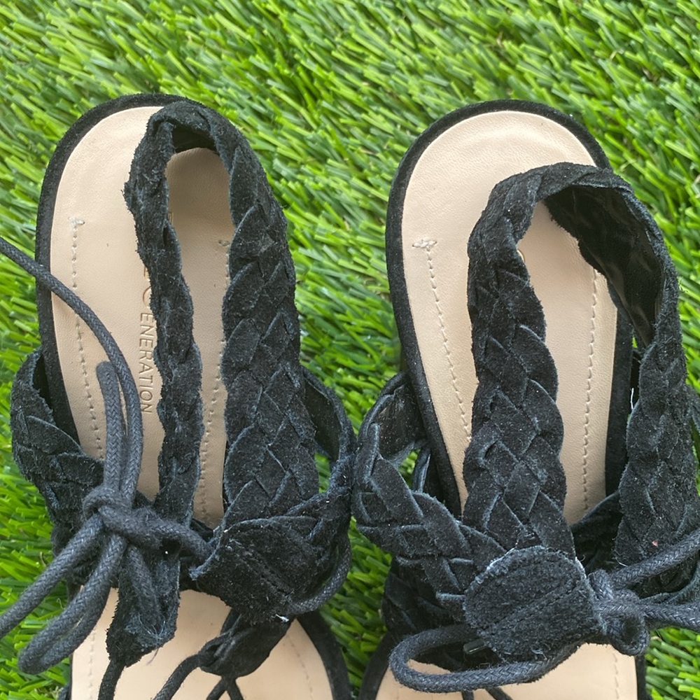 BCBG real suede. Lorette X Black Suede Lace Up Sandals 8.5. Real leather upper. - Picture 9 of 9